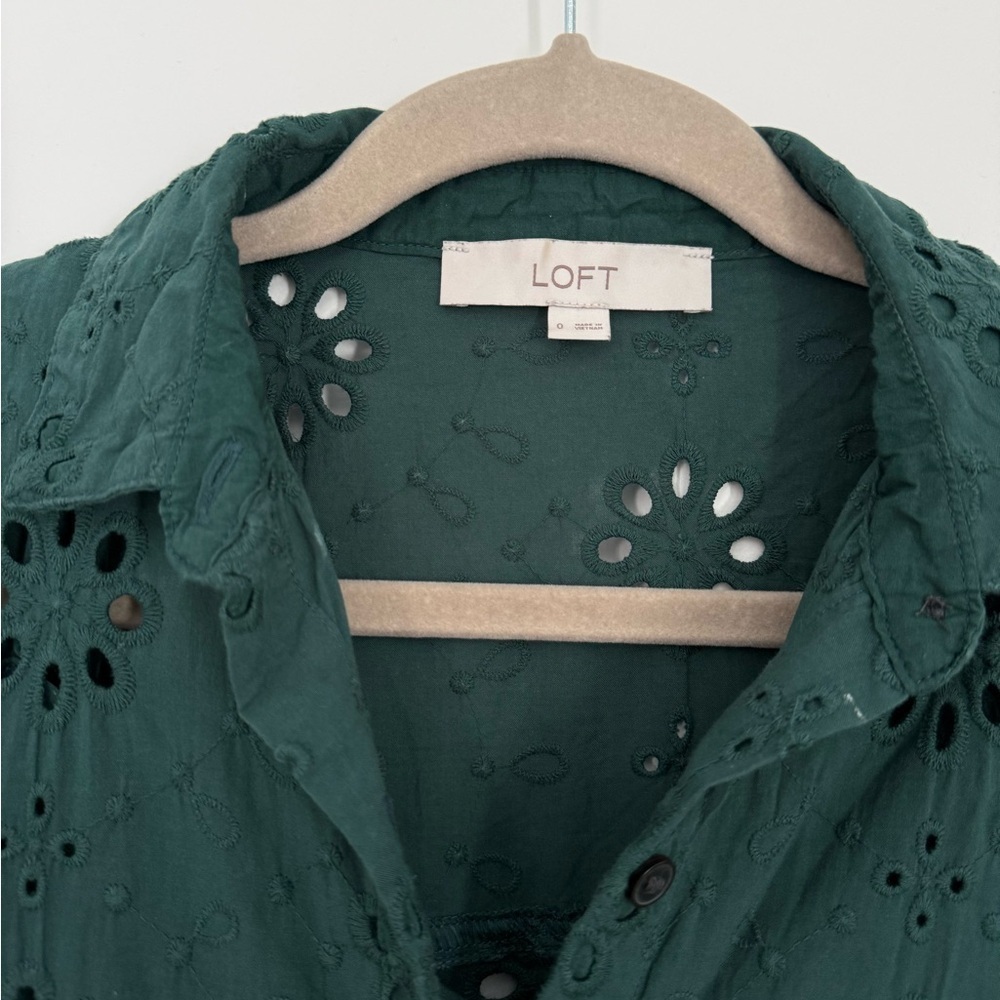 Loft Green Eyelet pocket Shirt Dress size 0 - Picture 5 of 8